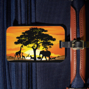 Étiquette À Bagage Animaux sauvages sur le coucher de soleil de la sa