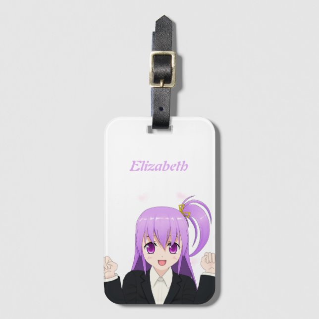 Étiquette À Bagage Anime Girl kawaii nom rose mignon (Devant Vertical)