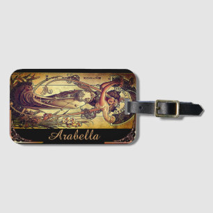 Étiquette À Bagage Annonce femme Art nouveau charnière or noir