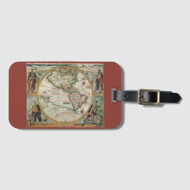 Étiquette À Bagage Antique carte du Vieux Monde des Amériques, Theodo (Devant Horizontal)