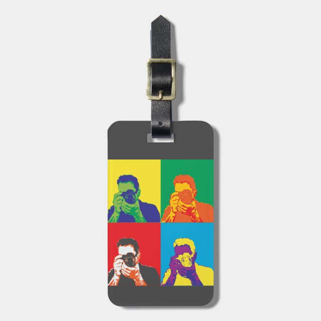 Étiquette À Bagage Appareil-photo lumineux de photographe de couleurs (Devant Vertical)
