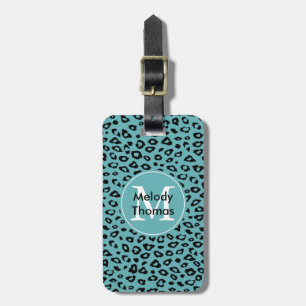 Étiquette À Bagage Aqua Black Empreinte de léopard monogramme