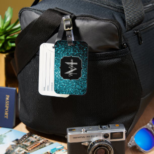 Étiquette À Bagage Aqua bleu brillant faux parties scintillant scinti