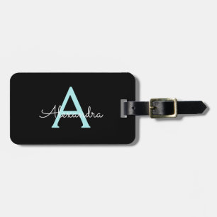 Étiquette À Bagage Aqua Teal Blue Script Girly Monogram