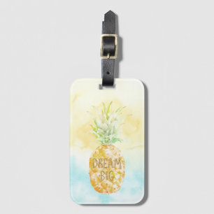 Étiquette À Bagage Aqua Yellow Pineappé Gold Dream
