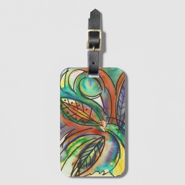 Étiquette À Bagage Aquarelle à main fleurie (Devant Vertical)