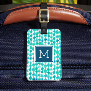 Étiquette À Bagage Aquarelle Abstraite bleue et aqua Monogramme
