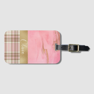 Étiquette À Bagage Aquarelle Abstraite dorée rose