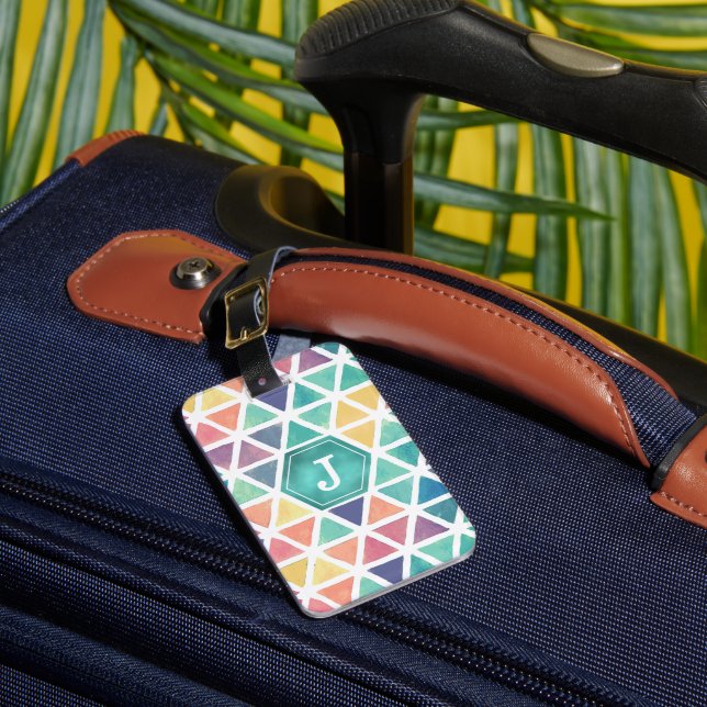 Étiquette À Bagage Aquarelle Abstraite géométrique (tons bijoux) (Insitu Rectoal 1)