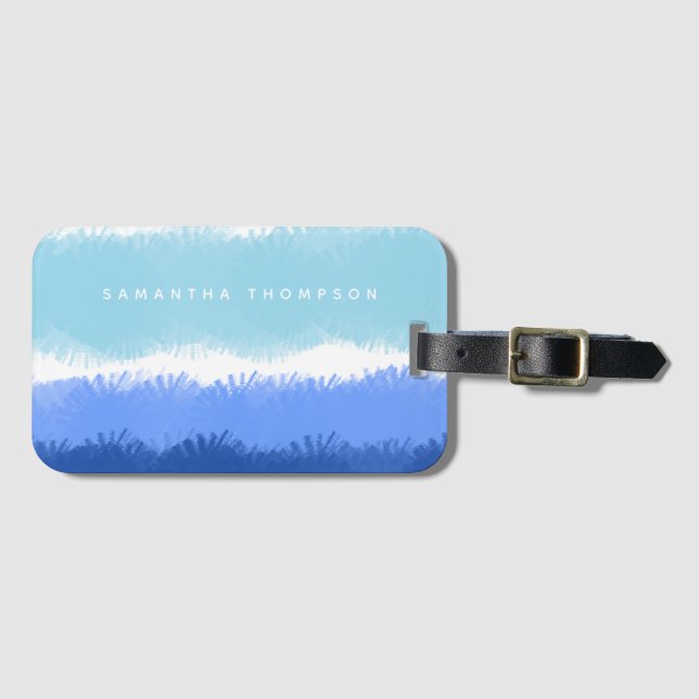 Étiquette À Bagage Aquarelle Abstraite moderne tons bleus (Devant Horizontal)