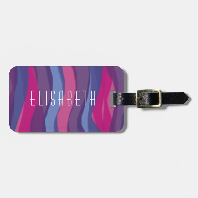 Étiquette À Bagage Aquarelle Abstraite rose violet moderne personnali (Devant horizontal)