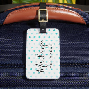 Étiquette À Bagage Aquarelle Aqua Points Monogramme