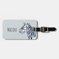 Aquarelle bleu du garçon Zebra Safari et nom des e
