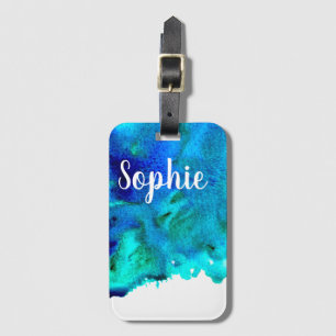 Étiquette À Bagage Aquarelle bleue Design océanique abstrait