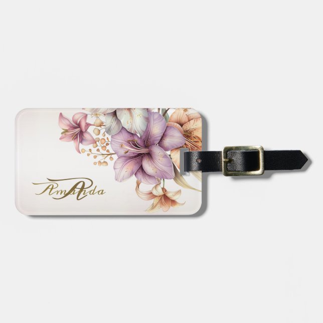 Étiquette À Bagage Aquarelle Boho Rose Fleurs Élégante Et Élégante (Devant horizontal)