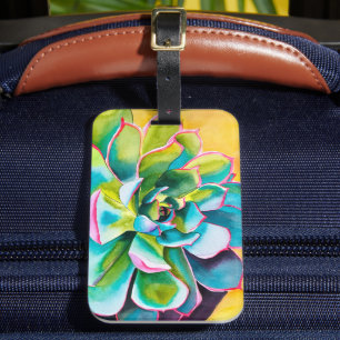 Étiquette À Bagage Aquarelle botanique succulent