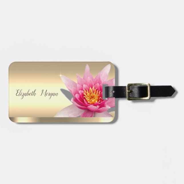 Étiquette À Bagage Aquarelle Chic Lotus Flower Gold (Devant horizontal)