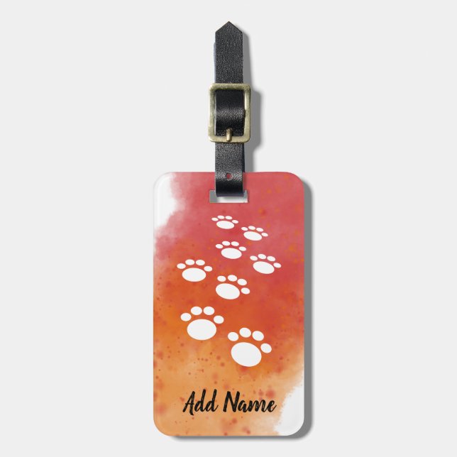 Étiquette À Bagage Aquarelle Chien Paw Traces Nom personnalisé (Devant Vertical)