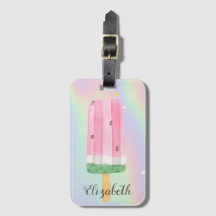 Étiquette À Bagage Aquarelle cool Crème glacée Holographique