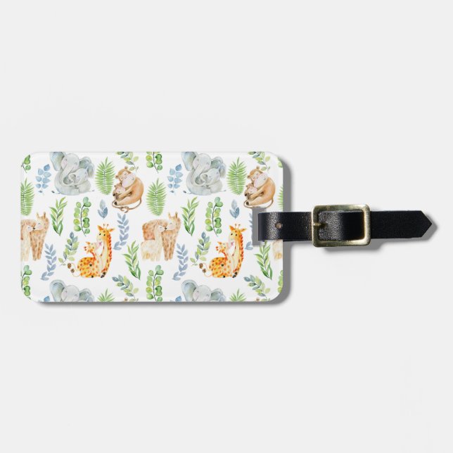 Étiquette À Bagage Aquarelle Cute animal Personnalisé (Devant horizontal)