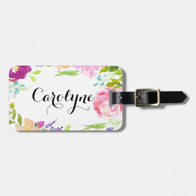 Étiquette À Bagage Aquarelle Dainty Cadre Floral Personnalisé (Devant horizontal)