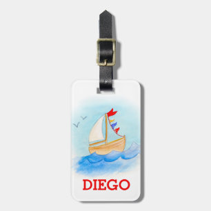 Étiquette À Bagage Aquarelle de bateau enfants ID bagage tag