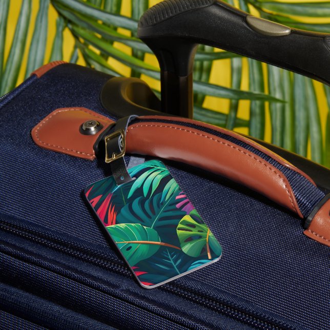 Étiquette À Bagage Aquarelle de feuillage tropical Paradis (Insitu Rectoal 1)