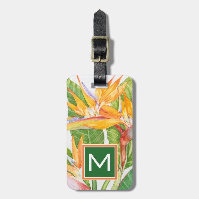 Étiquette À Bagage Aquarelle de fleurs exotiques (Devant Vertical)