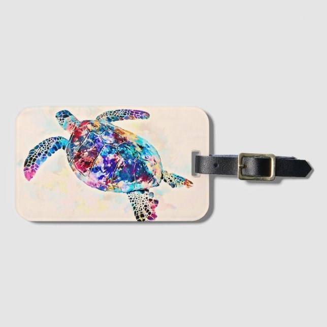 Étiquette À Bagage Aquarelle de la tortue de mer d'Hawaï (Devant Horizontal)