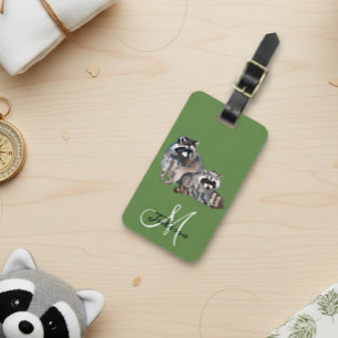 Étiquette À Bagage Aquarelle de raccoon Lover Monogram