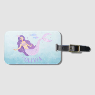 Étiquette À Bagage Aquarelle de sirène mauve mauve fille Anniversaire