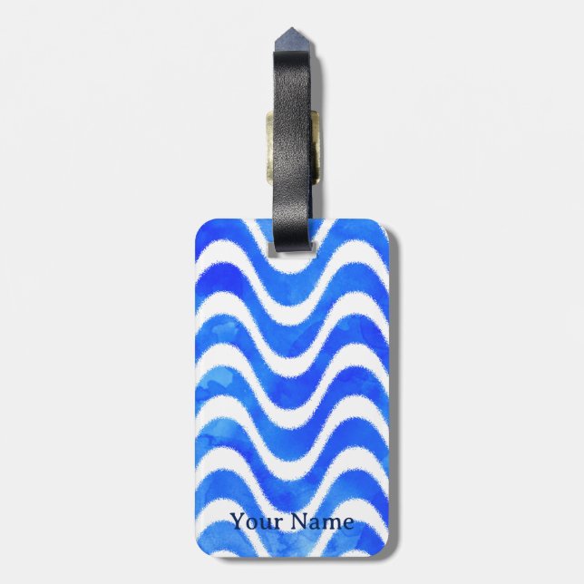Étiquette À Bagage Aquarelle décorative Blue Waves Custom (Dos Vertical)