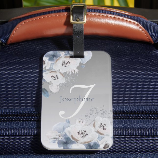 Étiquette À Bagage Aquarelle d'hiver Monogramme floral personnalisé (Insitu Rectoal 2)