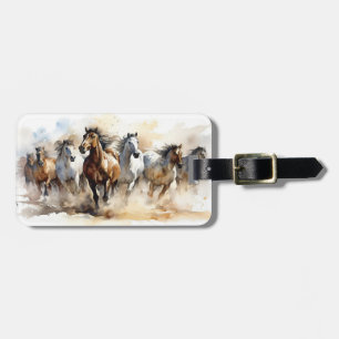 Étiquette À Bagage Aquarelle équestre moderne des Chevaux Wild Mustan