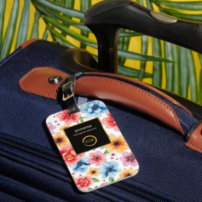 Étiquette À Bagage Aquarelle fleurs noir or logo professionnel (Insitu Rectoal 1)