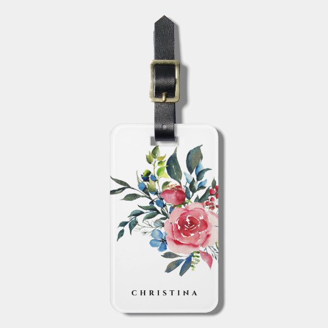 Étiquette À Bagage Aquarelle florale élégante personnalisée (Devant Vertical)