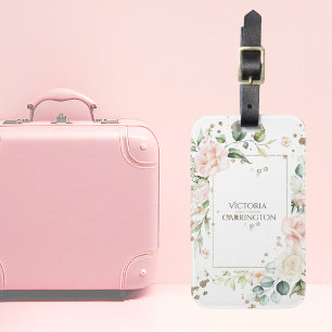Étiquette À Bagage Aquarelle florale personnalisée Or