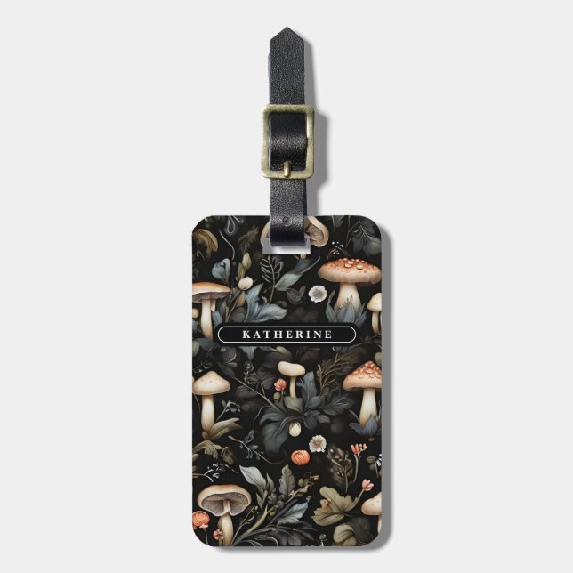 Étiquette À Bagage Aquarelle Forêt Verdure Champignons Automne (Devant Vertical)