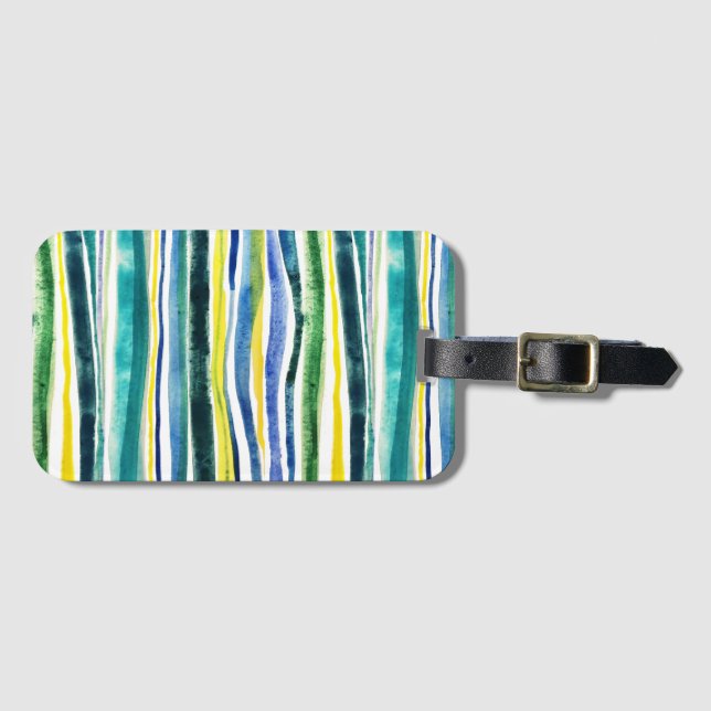 Étiquette À Bagage Aquarelle fraîche rayures peintes (Devant Horizontal)