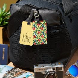 Étiquette À Bagage Aquarelle fraise bleuet Motif sur jaune