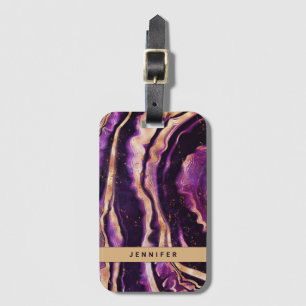 Étiquette À Bagage Aquarelle Géode Abstrait Purple Gold Agate