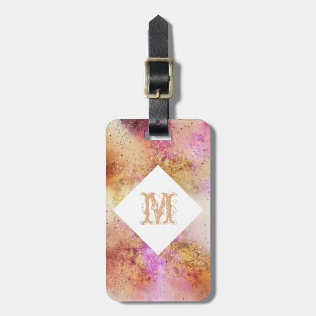 Étiquette À Bagage Aquarelle Gold Pink Sky personnalisée (Devant Vertical)