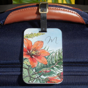 Étiquette À Bagage Aquarelle illustrée Botanique Orange Floral