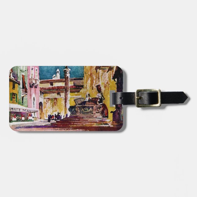 Étiquette À Bagage Aquarelle italienne Piazza (Devant horizontal)