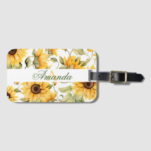 Étiquette À Bagage Aquarelle Jaune Divers tournesols Monogramme