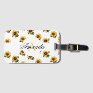 Étiquette À Bagage Aquarelle Jaune Joli Motif Sunflowers