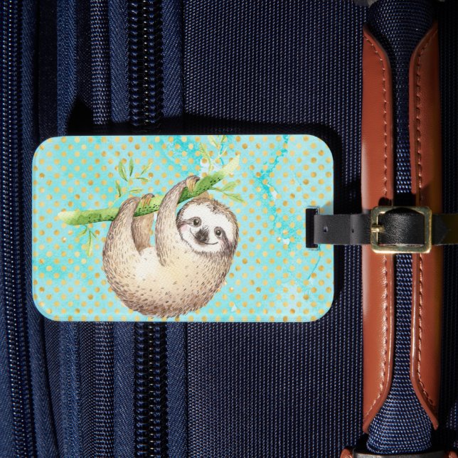 Étiquette À Bagage Aquarelle Joyeuse Sloth (Insitu Rectoal 4)