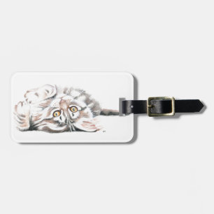 Étiquette À Bagage Aquarelle mignonne Maine Coon Kitty