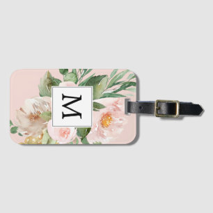 Étiquette À Bagage Aquarelle moderne Fleurs roses Monogrammes 