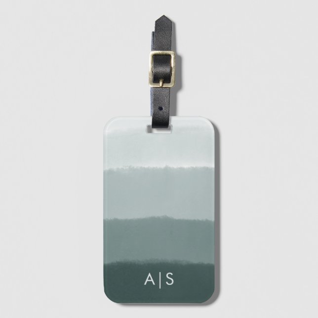 Étiquette À Bagage Aquarelle monogramme chic ombre d'épicéa limé (Devant Vertical)